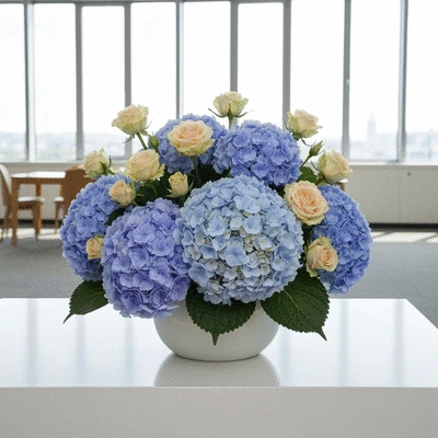 Elegant floral arrangement in a modern office setting