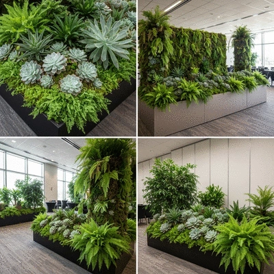 Indoor plants creating a natural backdrop at a corporate event